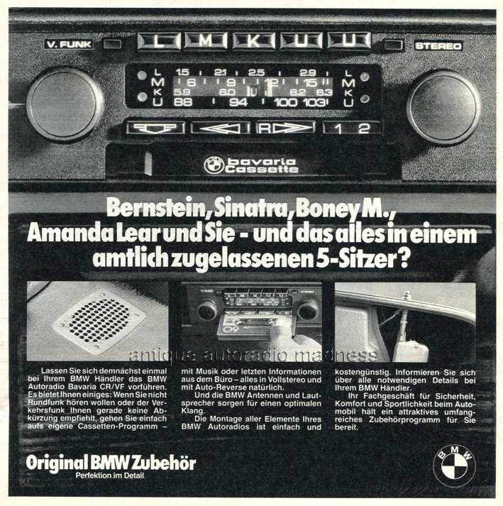 Vintage BECKER car stereo advertisement - 1981 - BAVARIA cassette "Original BMW Zubehor"