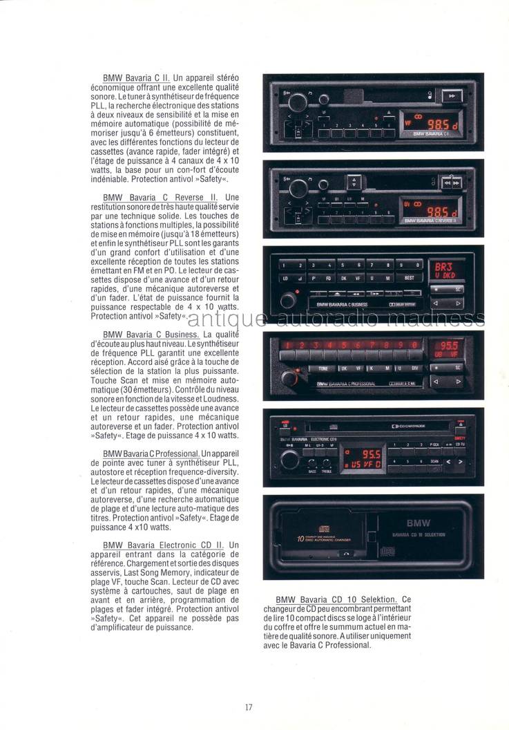 BMW car stereo : extraits du catalogue 1991 - 1