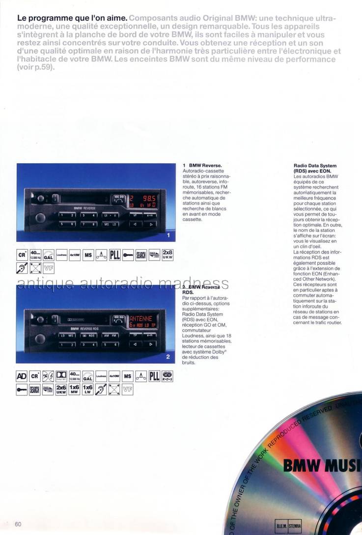 BMW car stereo : extraits du catalogue 1995 - 1