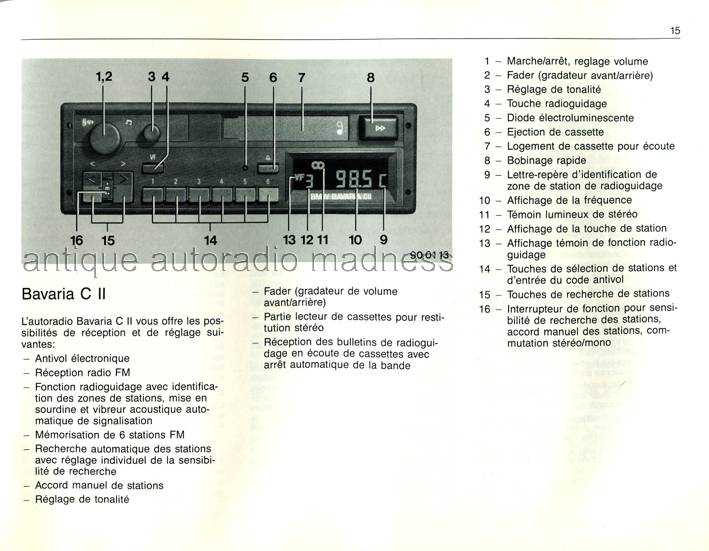 Mode d'emploi BMW autoradio BAVARIA C II (1989) - p15
