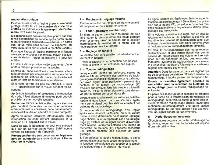 Mode d'emploi BMW autoradio BAVARIA C II (1989) - p16