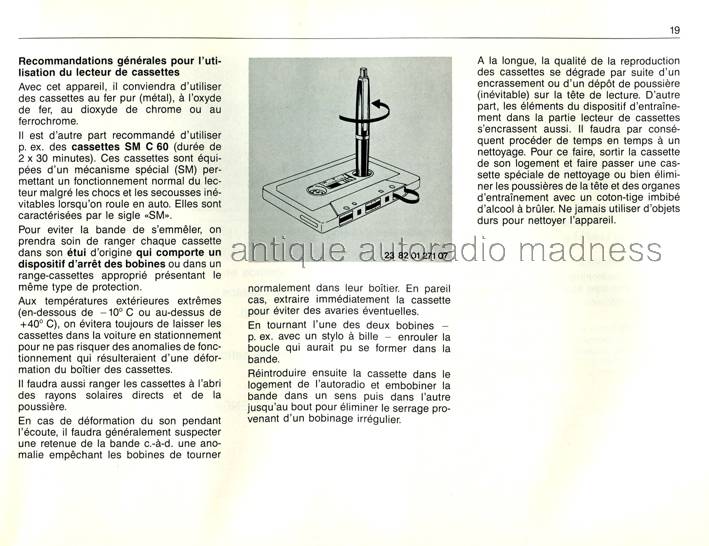 Mode d'emploi BMW autoradio BAVARIA C II (1989) - p19
