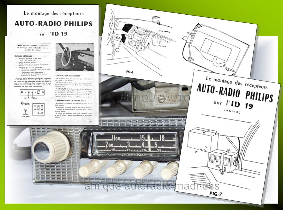 Ancienne documentation PHILIPS (1959) - Montage récepteurs sur CITROEN ID 19 - 2