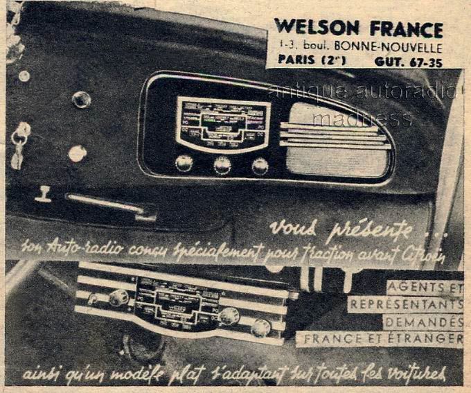 Publicité vintage autoradio CITROEN Traction modèle WELSON - 1949 - 2
