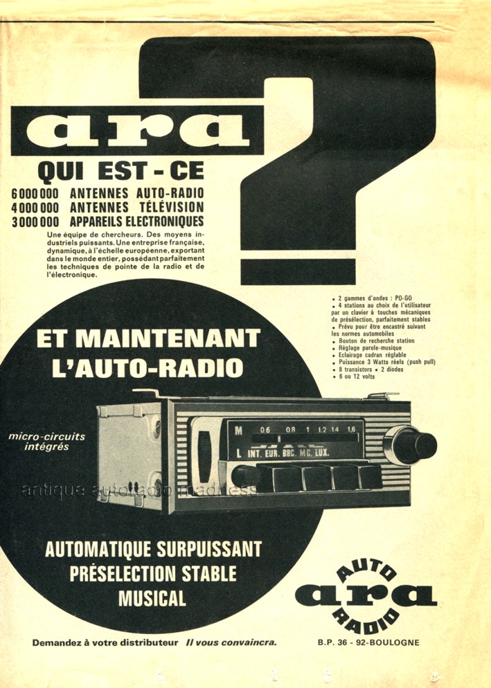 Publicité autoradio vintage ARA  pour CITROEN GS - 1969