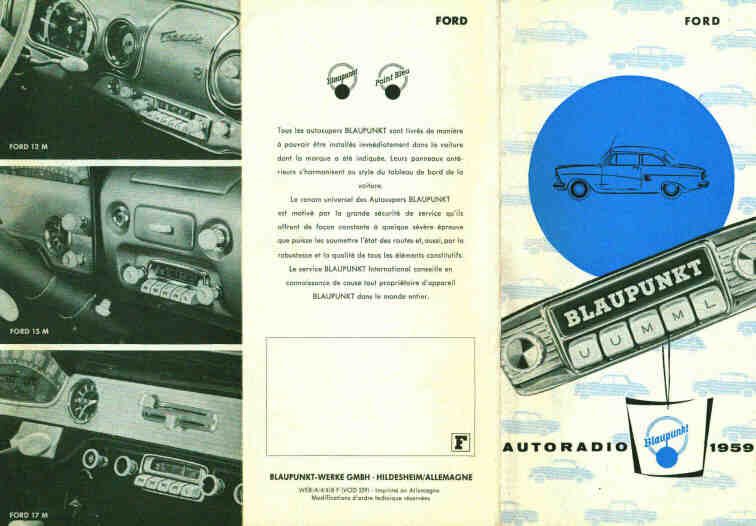 Ancien folder promotionel BLAUPUNKT de 1959 pour la clientèle FORD