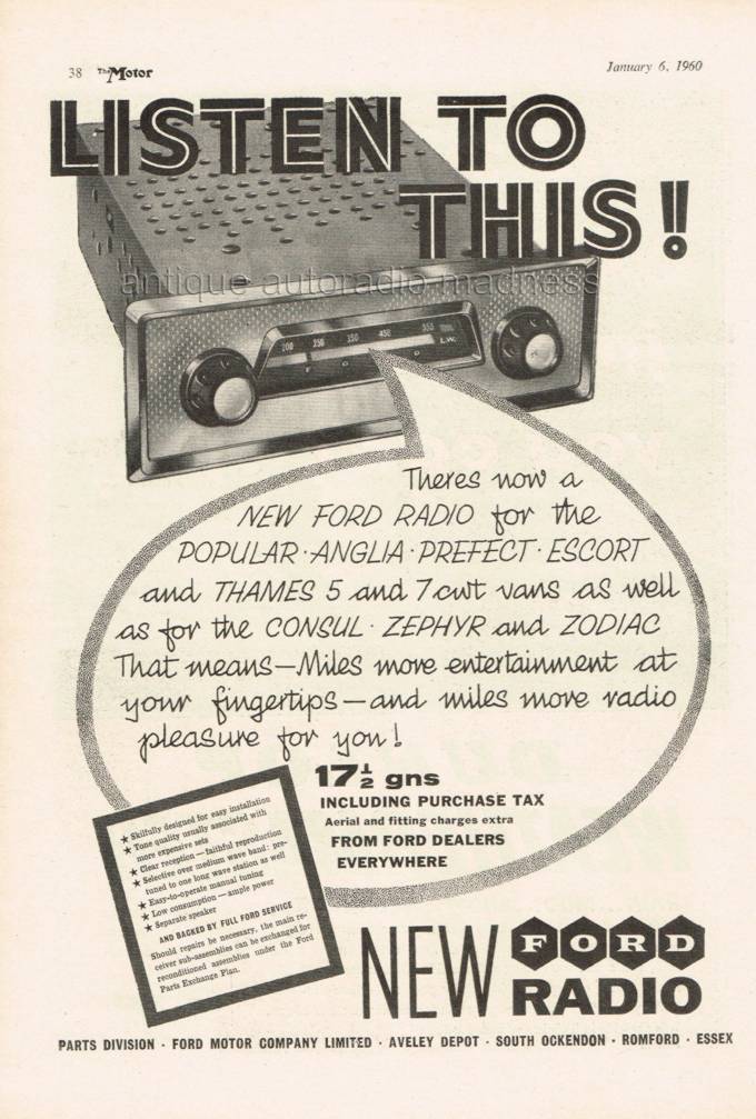 Vintage FORD advertising "The Motor" - year 1960 - Genuine original car radio - 2