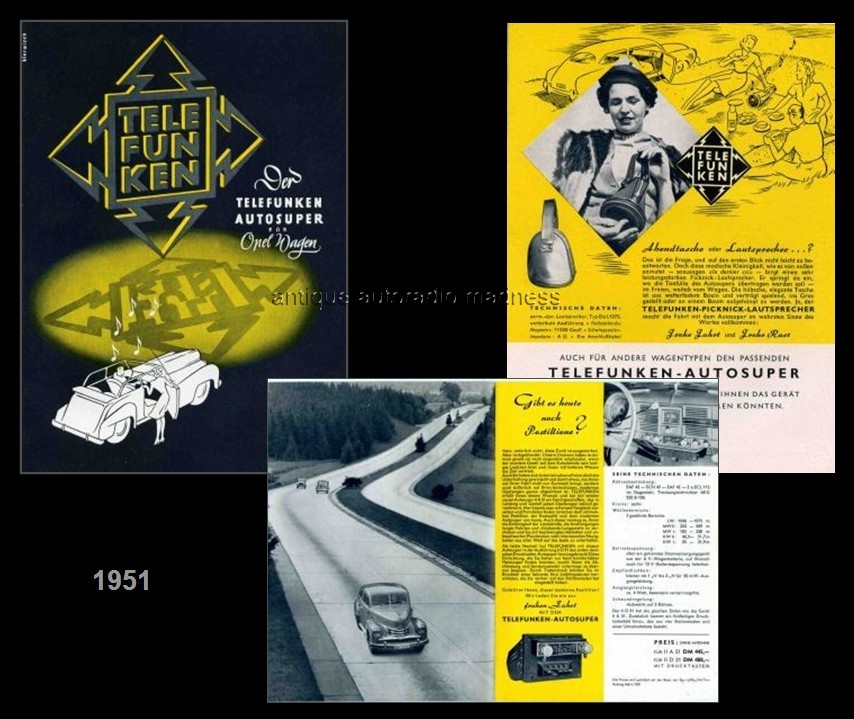 OPEL advertising - year 1951 - Telefunken model Autosuper car radio