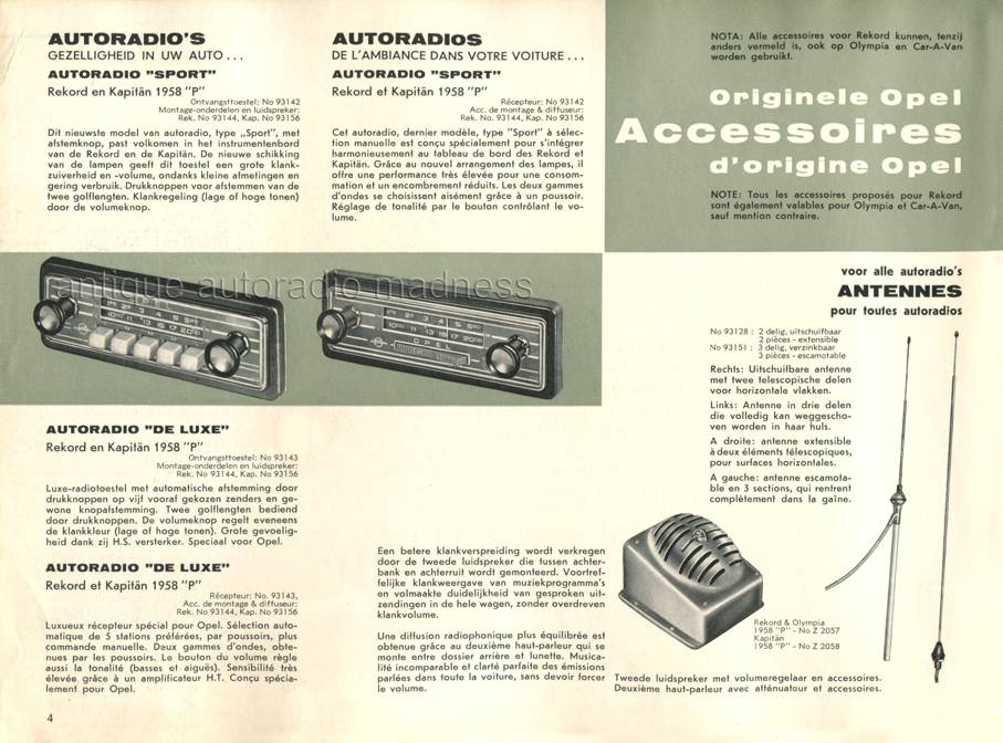 Original spare parts OPEL catalog - year 1958 - PHILIPS car radios