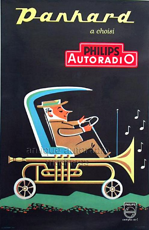 Publicité vintage PHILIPS autoradio partenaire officiel de la marque PANHARD