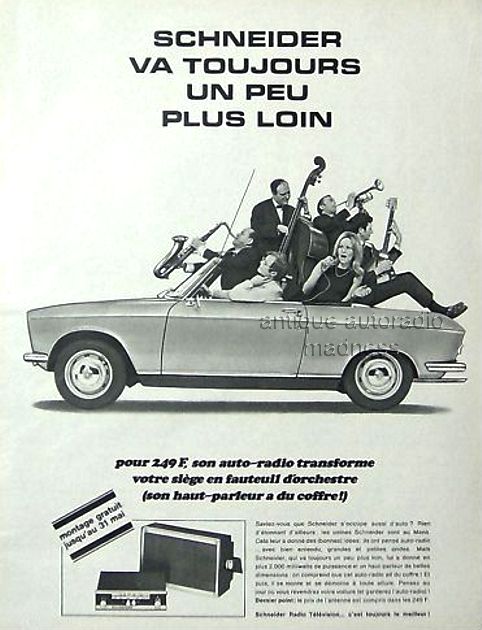 Publicité de presse autoradio SCHNEIDER (BECKER) 1967 - Peugeot  204
