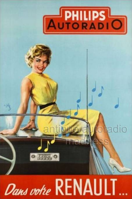 Ancienne publicité (1955) PHILIPS autoradio "Dans votre RENAULT"