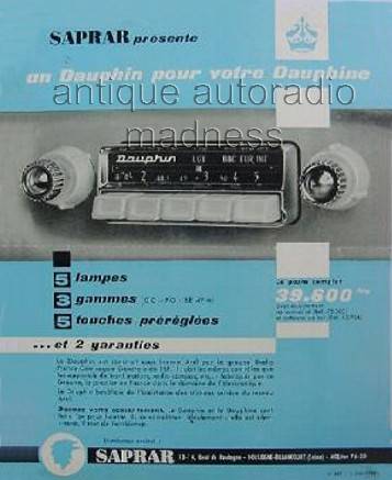 Publicité ancienne (1958) SAPRAR pour autoradio RADIOMATIC modèle Dauphin