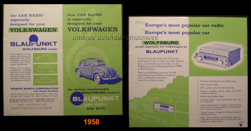 Vintage VW car radio catalog (USA) - 1958 - BLAUPUNKT Wolfsburg