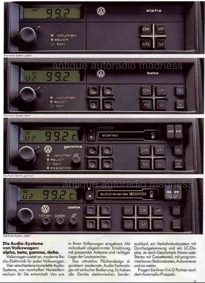 Old school Audi VW car stereo catalog - Program 1987 (De) Extracts
