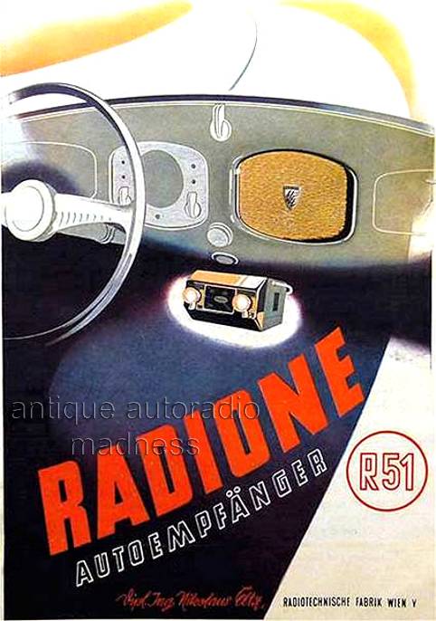 Very old VW car radio RADIONE advertising - 1950 - Model R51