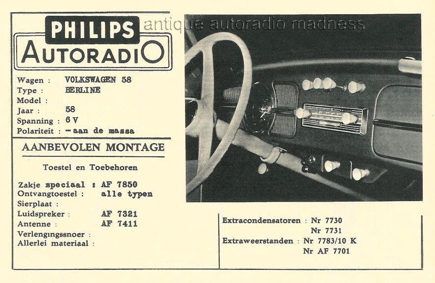 Vintage VW car radio technical infos (USA) - 1958 - PHILIPS N3X24V