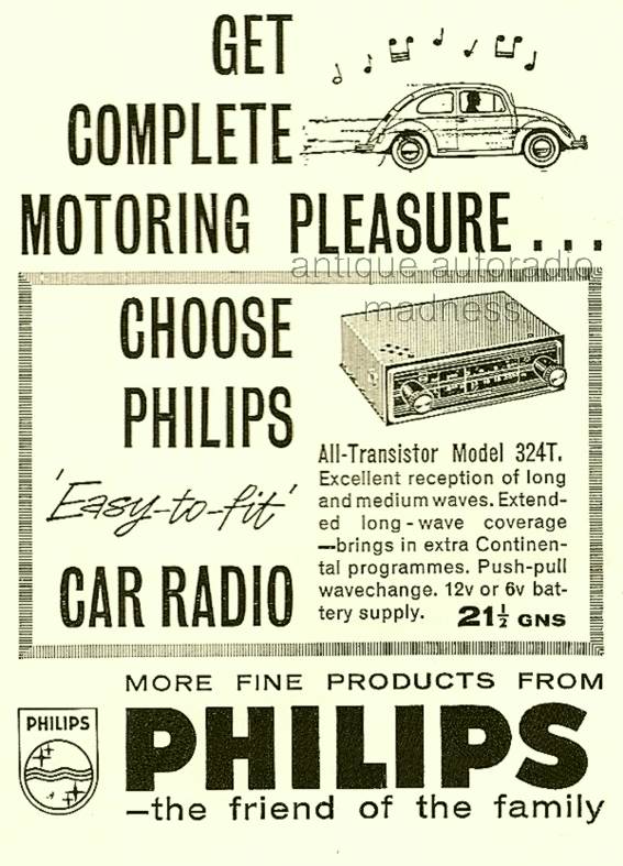 Vintage VW car radio advertising - 1965 - PHILIPS Model 324T (UK)