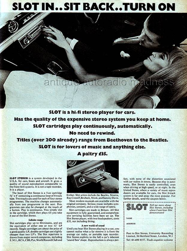 Vintage SLOT 8 track cartridge stereo player advertising (1967)