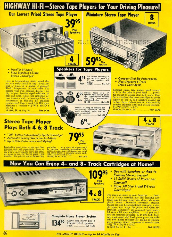 8 track car stereo player Realistic (Radio Shack) advertisement 1968