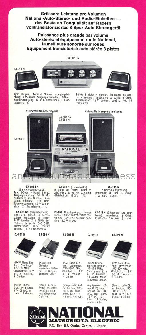 8 track car stereo player NATIONAL PANASONIC advertisement  1970