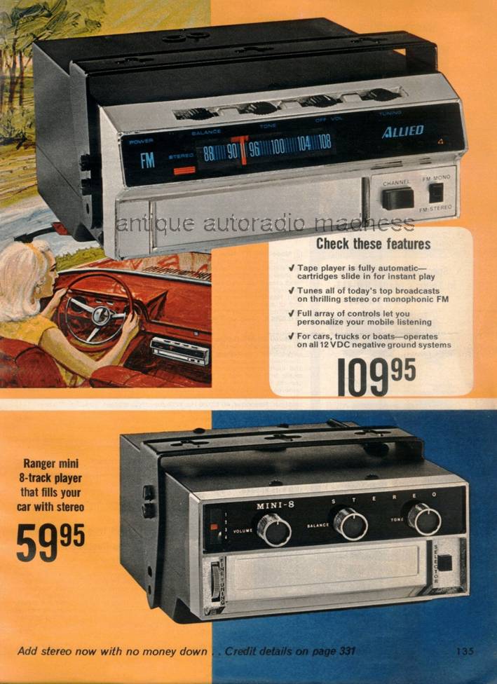 8 track car stereo player Realistic with FM stereo advertisement 1971