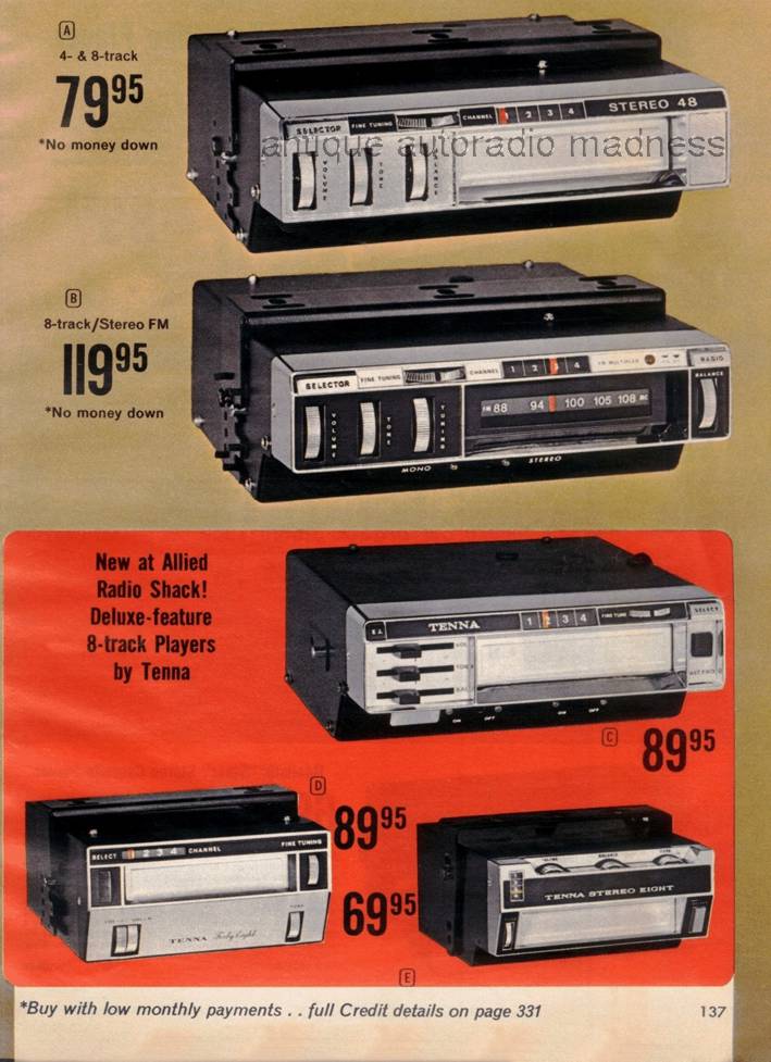 Gamme de lecteurs 8 pistes REALISTIC (Hitachi): extraits du catalogue de 1971