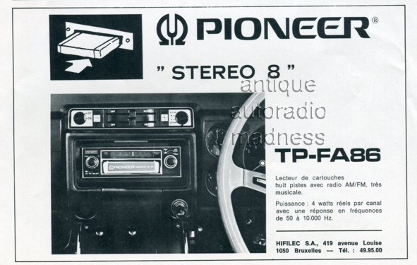 8 track car stereo player PIONEER model TP-FA86 advertisement