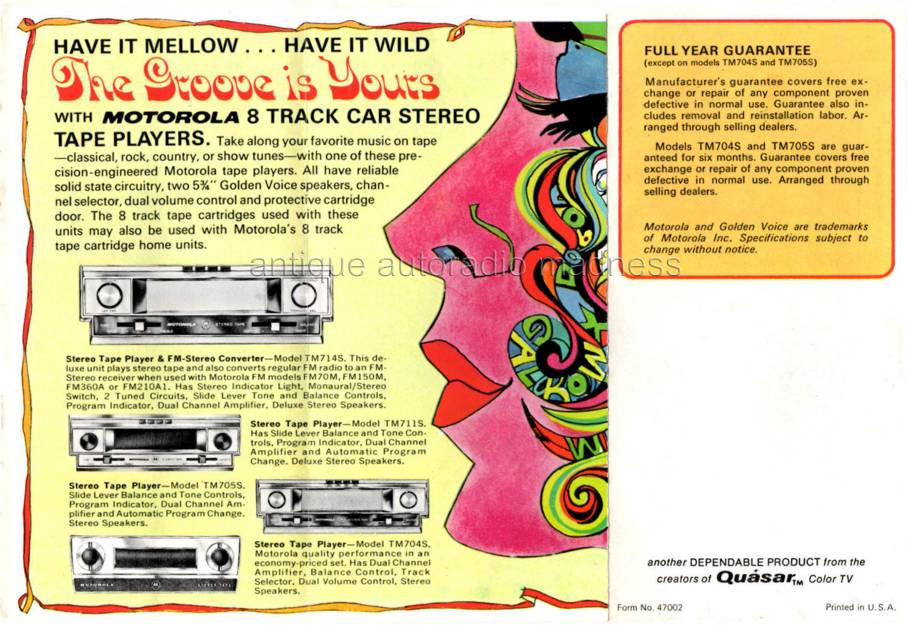 Vintage MOTOROLA 8 track cartridge stereo player advertising (1970) - 4