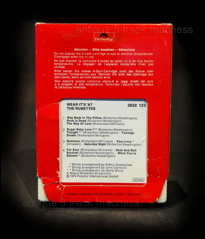 Oldschool 8 track stereo cartridge : The RUBETTES "Wear it's 'at"  -  Polydor -  2
