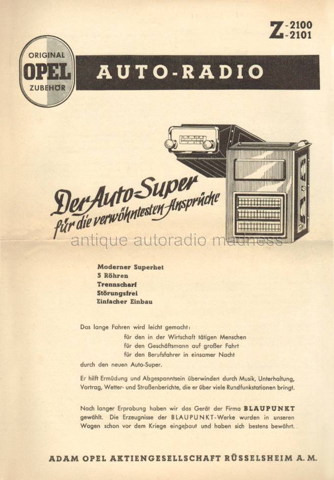 Very old BLAUPUNKT car radio - 30s - OPEL model Z-2100 Z-2101