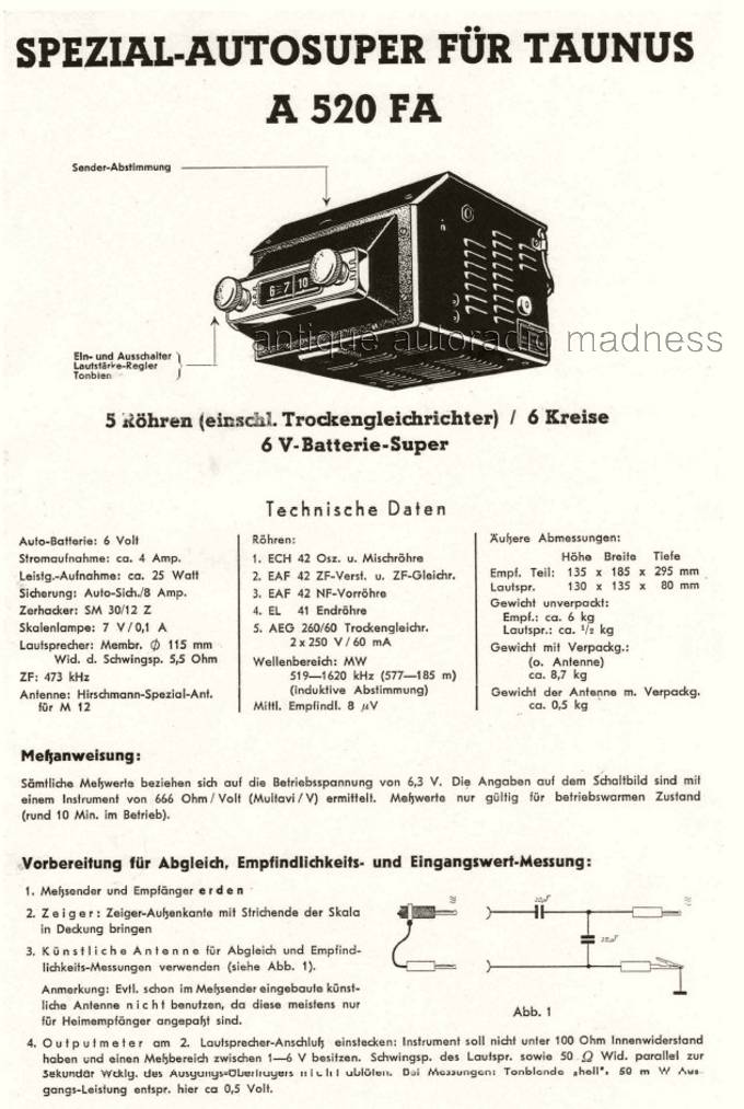 Oldschool FORD BLAUPUNKT car radio model A 520 FA - year 1953 - Technical informations