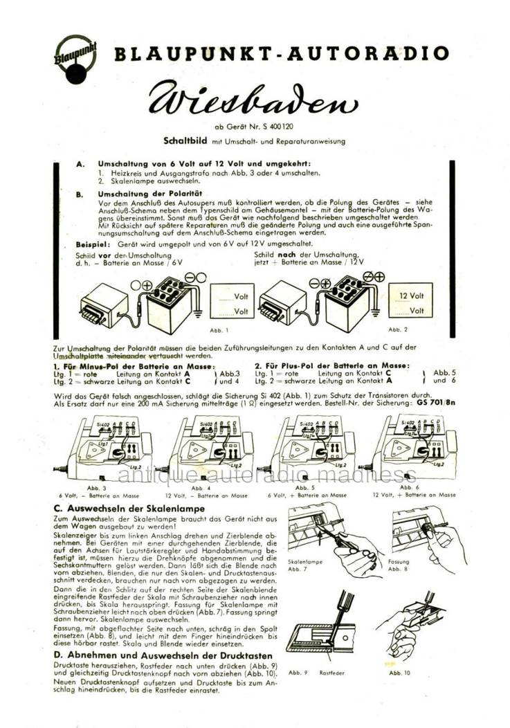 Vintage BLAUPUNKT car radio (1957) model Wiesbaden - Technical Informations