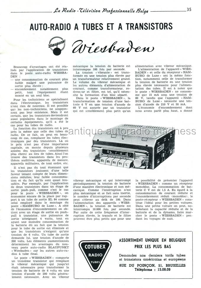 Vintage BLAUPUNKT car radio (1957) model Wiesbaden - Informations in french