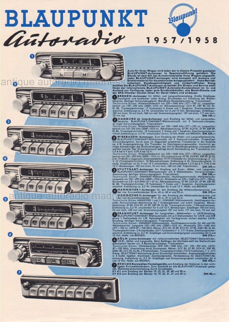 BLAUPUNKT folder "Autoradios 1957-58 "