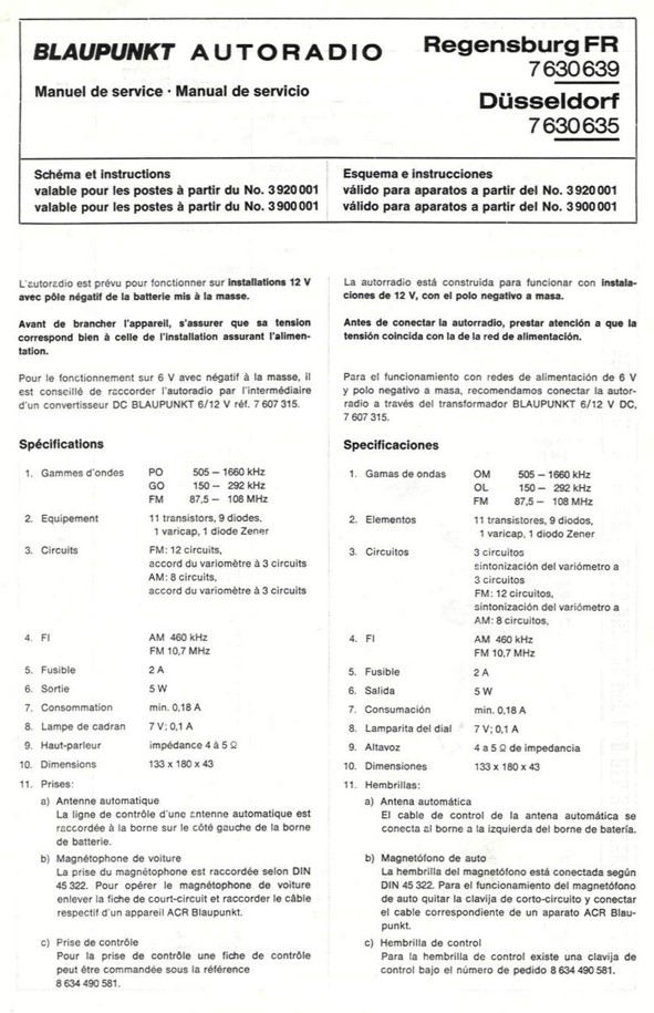 Old BLAUPUNKT car radio model Dusseldorf 7 630 635 - 1