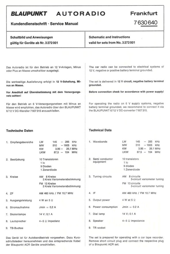 Old BLAUPUNKT car radio model Frankfurt 7 630 640 000 serie B - 6