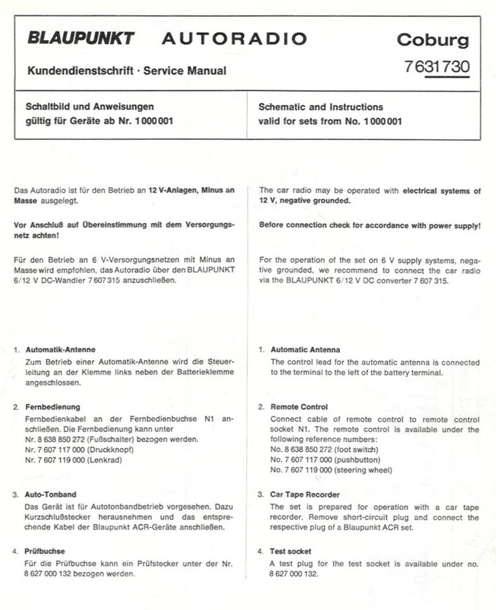 Vintage BLAUPUNKT car radio model : Coburg Electronic  7 631 730 000 - 1971 - 7