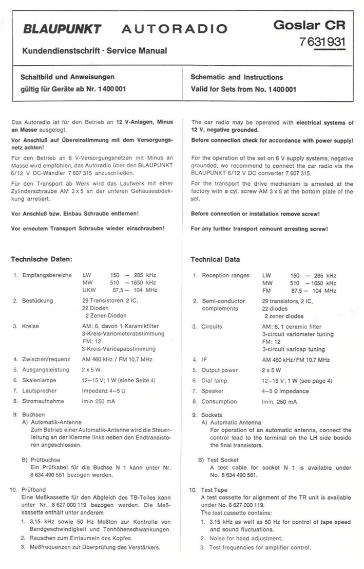 Vintage BLAUPUNKT car radio model : Bamberg CR  7 631 931 - 1971 - 3