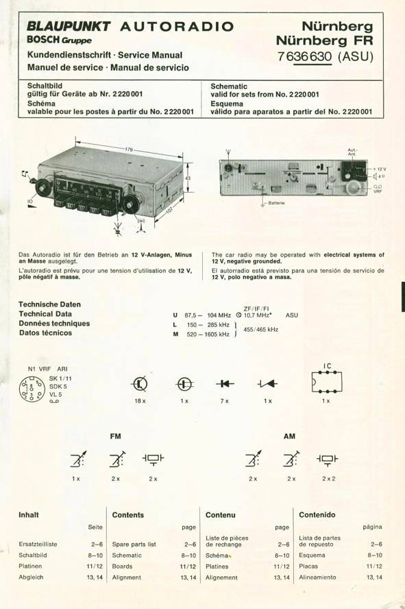 Old BLAUPUNKT car radio model Nurnberg FR - 7 636 630 - 2