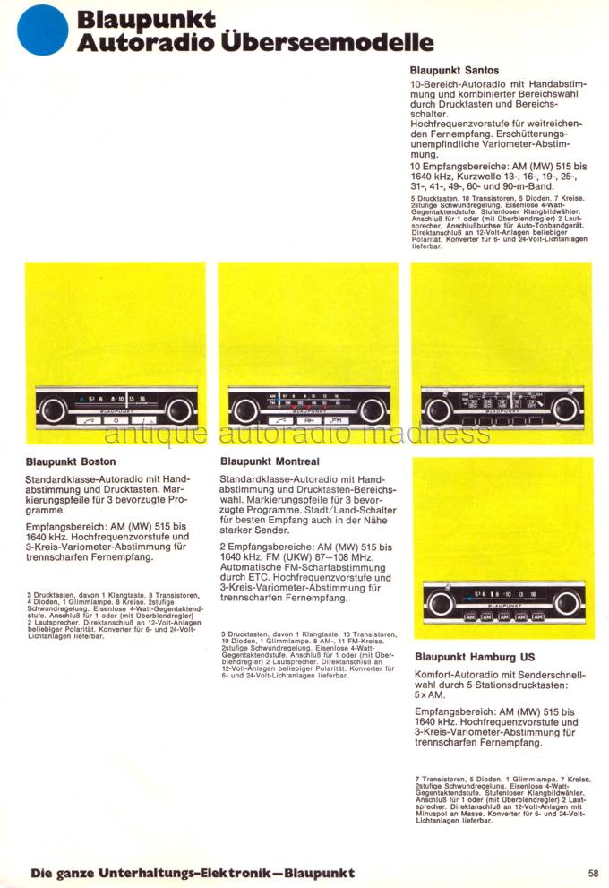 Vintage BLAUPUNKT car radio catalog year 1978  (Germany extract) - 58