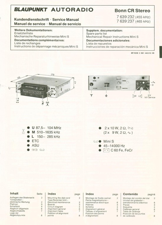 Classic BLAUPUNKT car radio Bonn CR Stereo 7 639 232 - year 1979 - 4