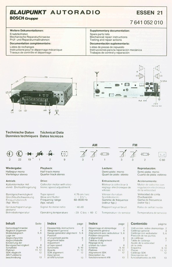 Classic BLAUPUNKT car stereo model Essen 21 (7 641 052 010)
