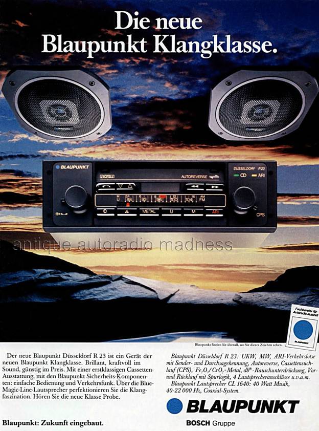 Oldschool BLAUPUNKT car stereo model Dusseldorf R 23 advertising, year 1984