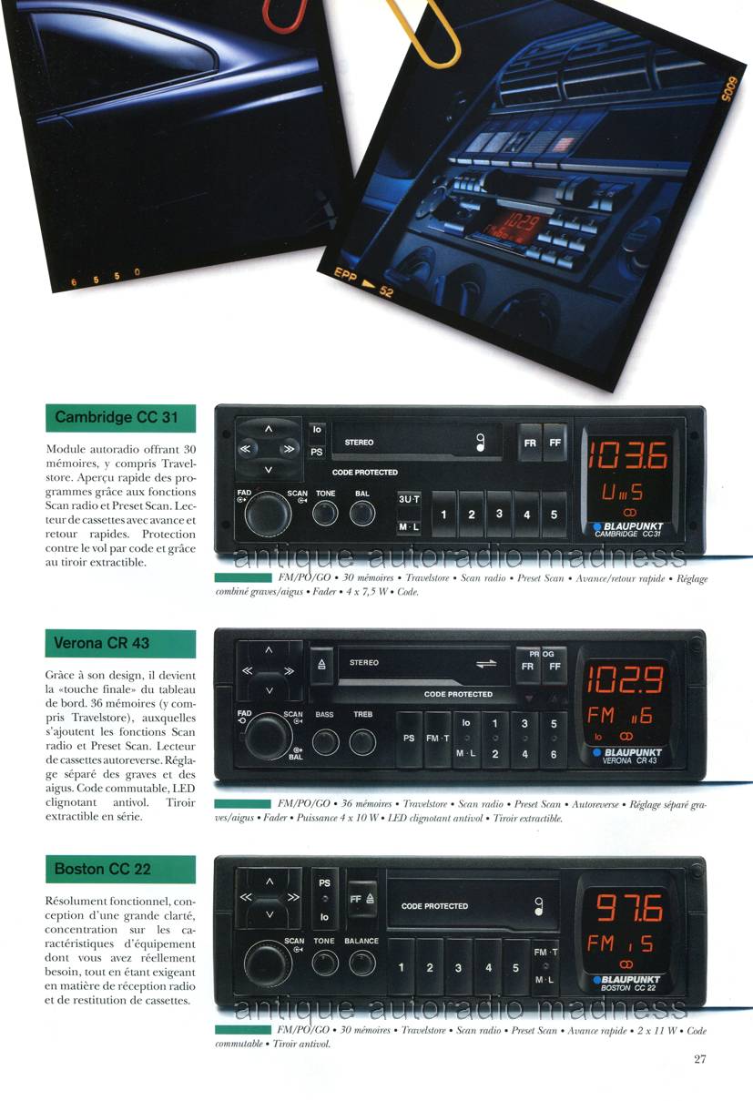 Classic BLAUPUNKT car stereo catalog year 1993 (Belgium) Fr - 27