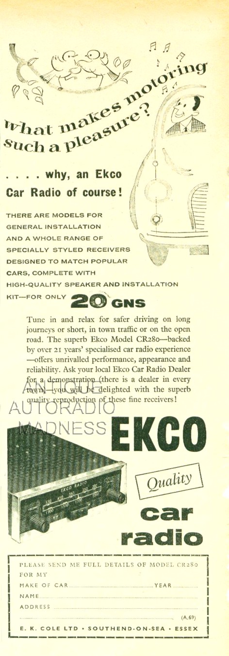 Vintage EKCO car radio advertising model CR280  (1958) - The Motor review