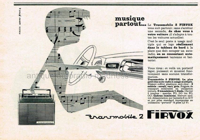 Publicité ancienne de presse française autoradios FIRVOX  de 1961  - Transmobile 2