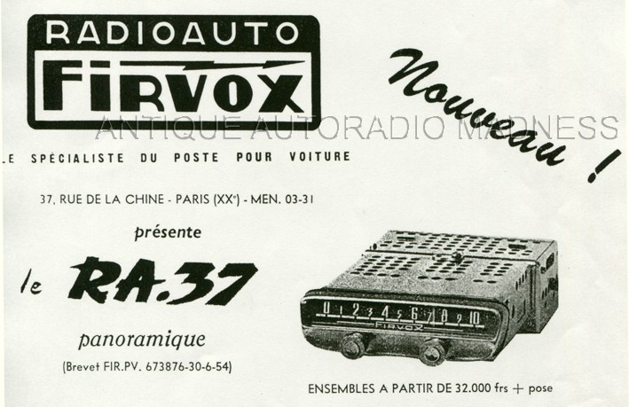 Publicité vintage de 1954 autoradio FIRVOX modèle RA.37