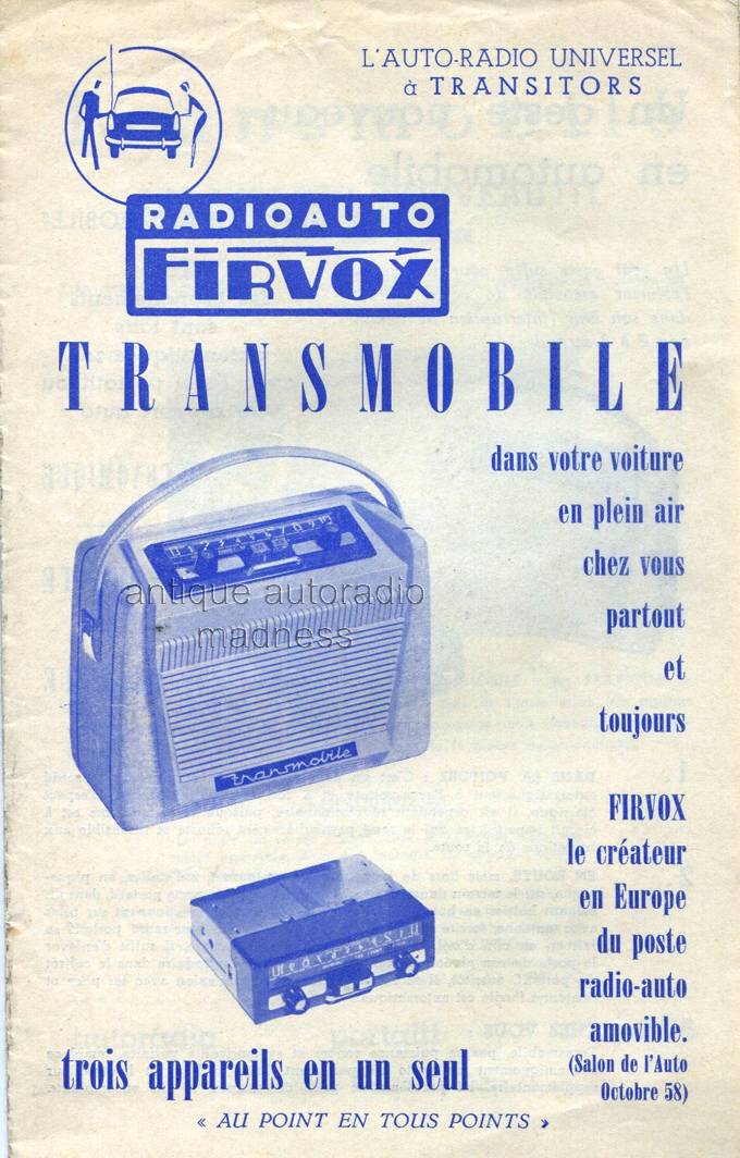 Folder publicitaire FIRVOX  belge de l'Expo universelle de 1958 et salon de l'auto - Modèle autoradio Transmobile amovible 