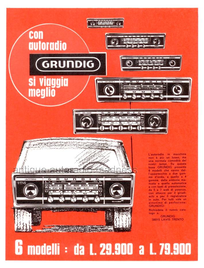 Ancienne publicité GRUNDIG autoradio de 1965 (Italie)